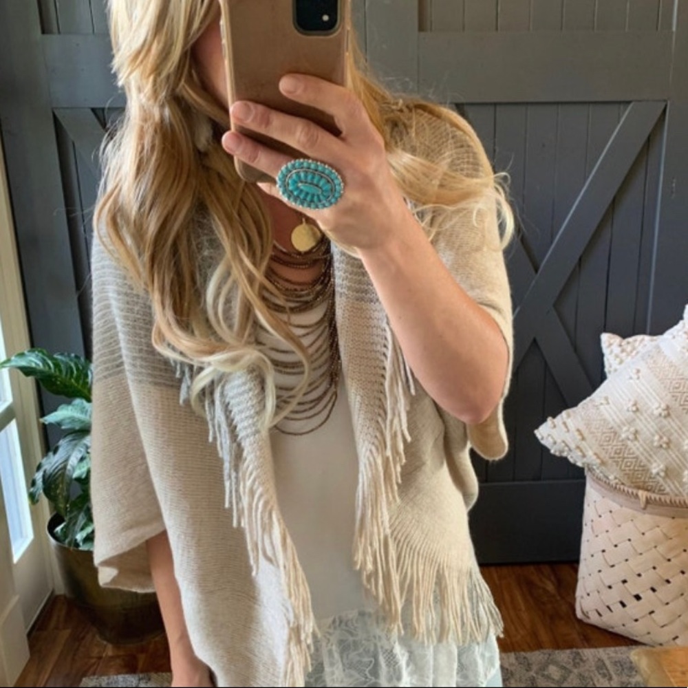 New Cozy Shawl Collar Blanket Cardigan Sweater - Wrap Poncho Western Boho - Picture 3 of 10